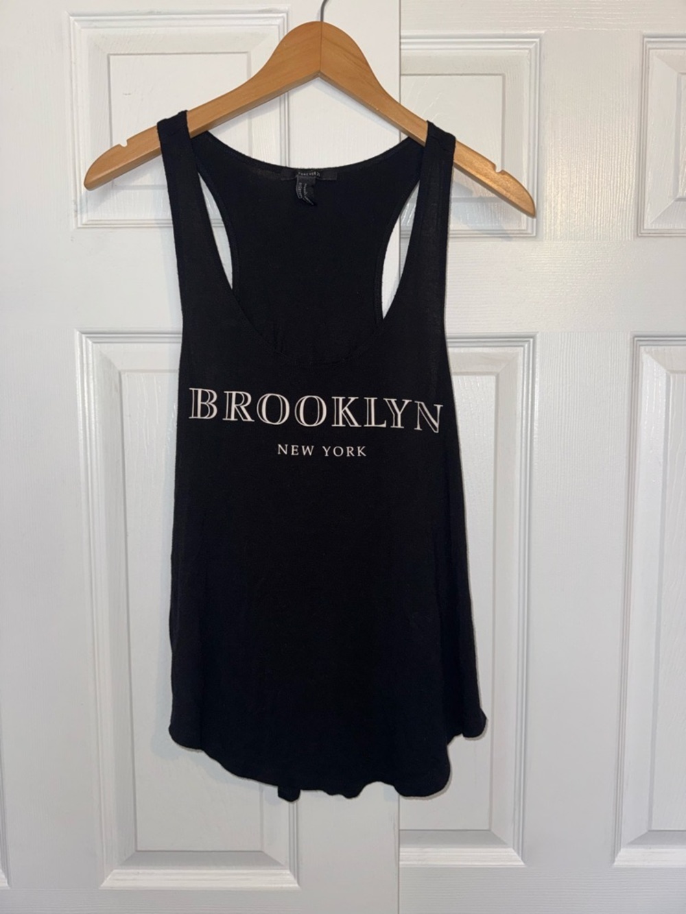 Forever 21 Brooklyn New York Racerback Tank Top Black Graphic Tee Size M